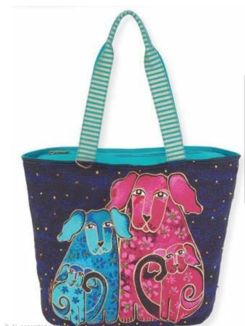 Laurel Burch Sun N Sand Dogs & Doggies Canvas Mini Tote Bag Sequin Accents 2015